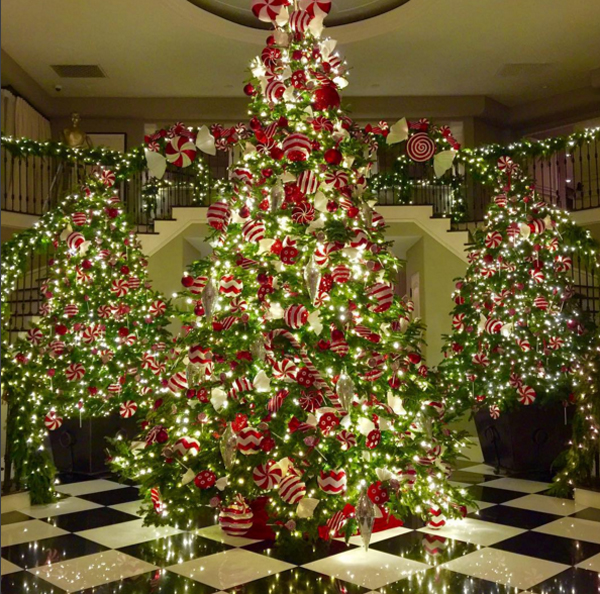 Kim's mother Kris Jenner shared this picture on Twitter of the family's three brightly decorated Christmas trees.